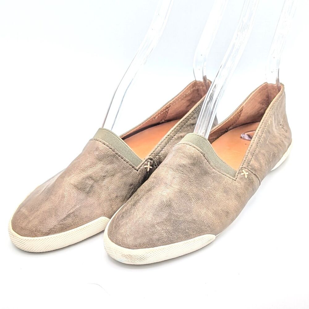 Frye Melanie Slip-On Loafers Tan Gray Leather Casual Flats Women's 6.5
